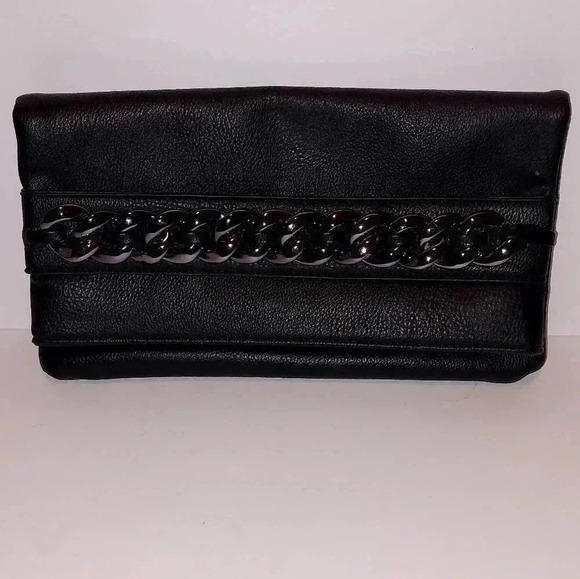 Black envelope clutch wallet with chain detail - Picture 1 of 8